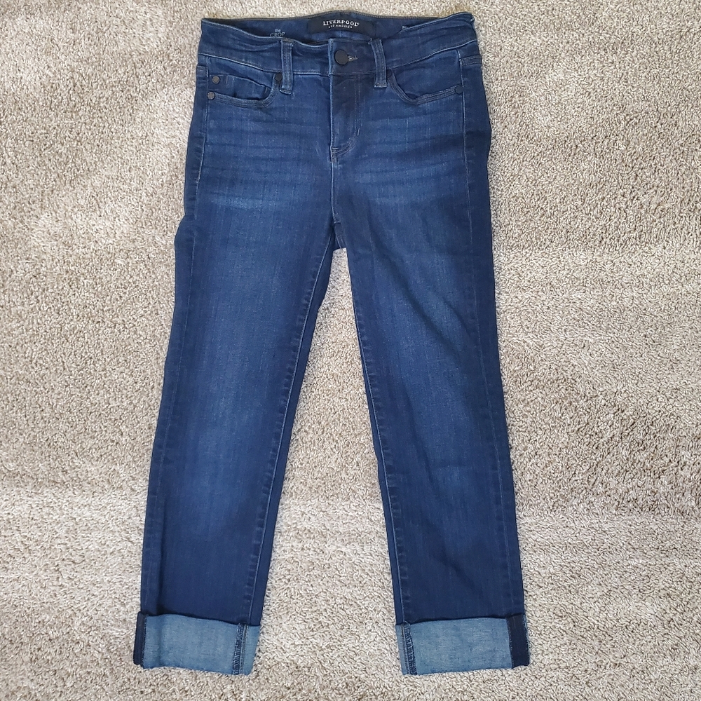 Women's Liverpool Dark Wash Cropped Cuffed Jeans - Size 25 Petite